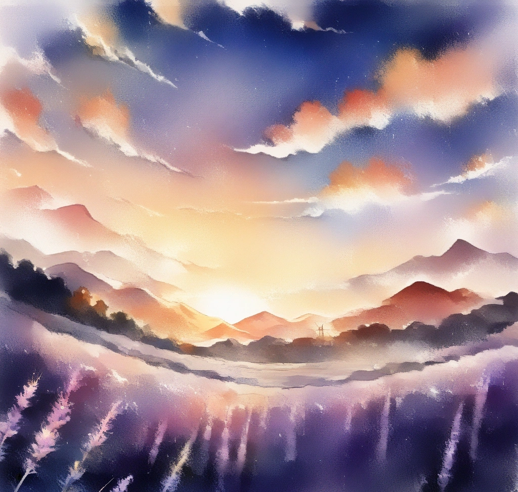 A wide-angle panoramic view of the lavender fields at Farm Tomita with the Tokachi mountain range in the background under a soft golden sunset 여름 홋카이도 렌터카 드라이브 삿포로 가이드: 후라노 팜 토미타 라벤더 밭 최단 경로 - A wide-angle panoramic view of the lavender fields at Farm Tomita with the Tokachi mountain range in the background under a soft golden sunset