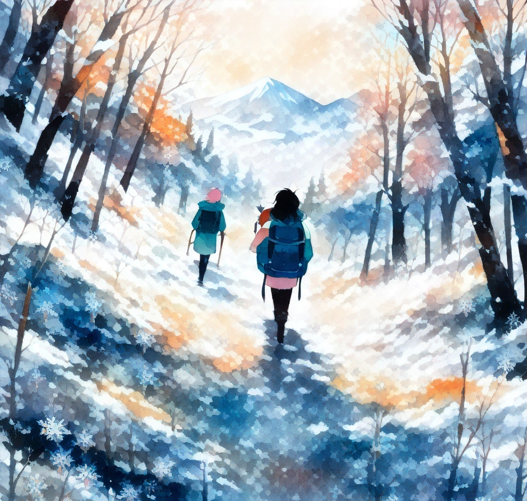A high-angle view of a serene winter morning in Sapporo, showing a person walking lightly through the snow with only a small backpack, symbolizing the ultimate freedom and wellness of hands-free travel. 겨울 삿포로 짐 보관 배송 서비스