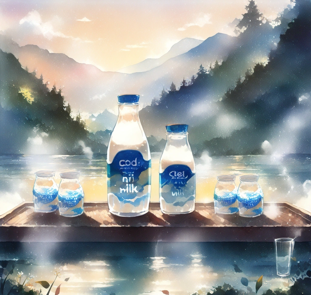 김이 모락모락 나는 노천탕을 배경으로, 나무 쟁반 위에 놓인 차가운 홋카이도 병우유 한 병과 깨끗한 유리잔의 정갈한 풍경 상세 묘사 삿포로 온천 직후 즐기는 시원한 병우유의 유혹 - 홋카이도 우유 브랜드별 맛 전격 비교 - 김이 모락모락 나는 노천탕을 배경으로, 나무 쟁반 위에 놓인 차가운 홋카이도 병우유 한 병과 깨끗한 유리잔의 정갈한 풍경 상세 묘사