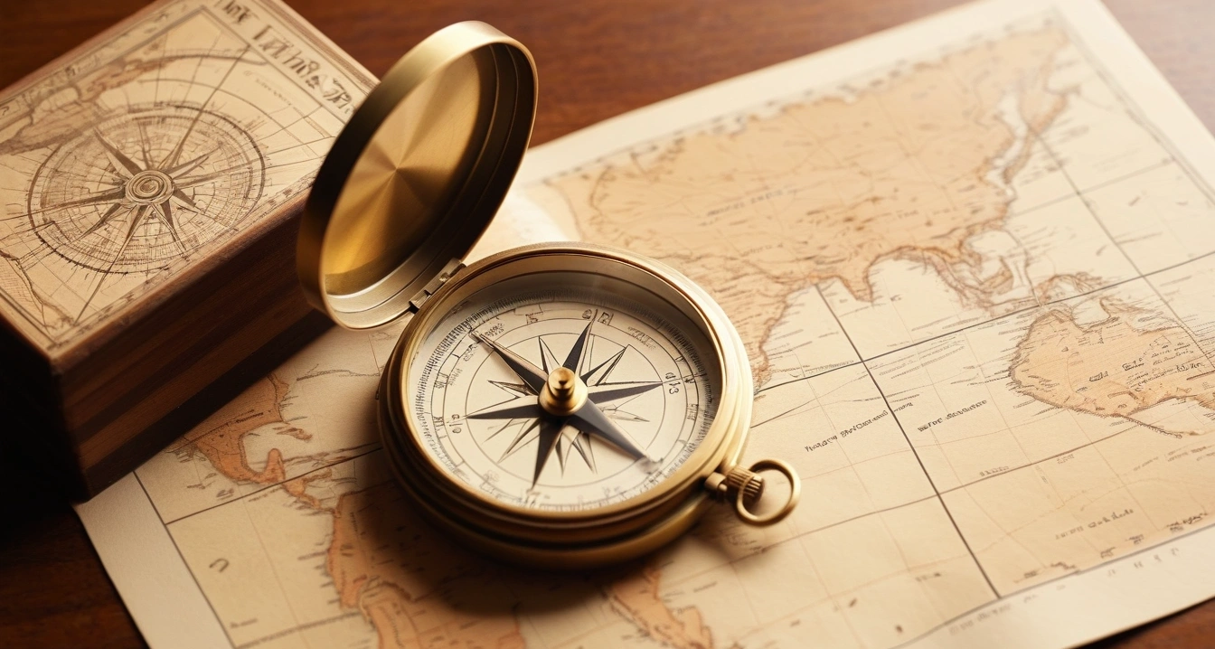 clean vintage brass compass folded paper 1