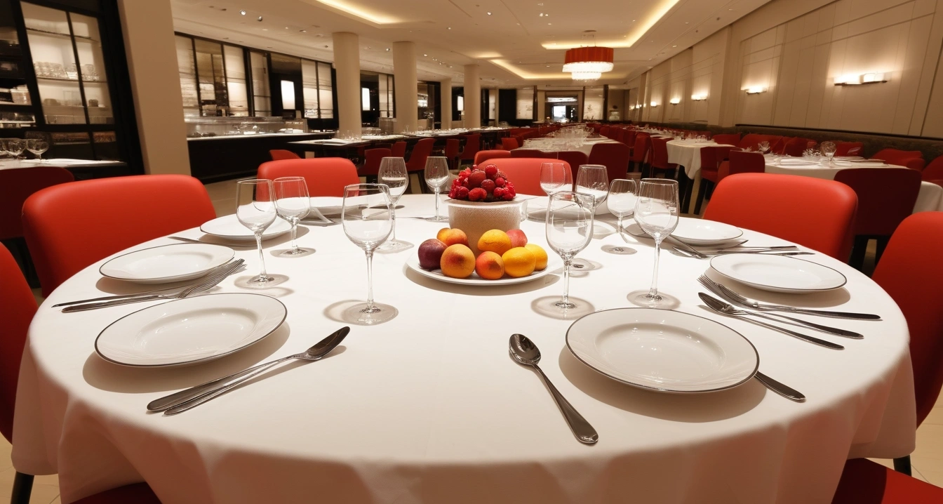 a neatly set table in a stylish restaura 1