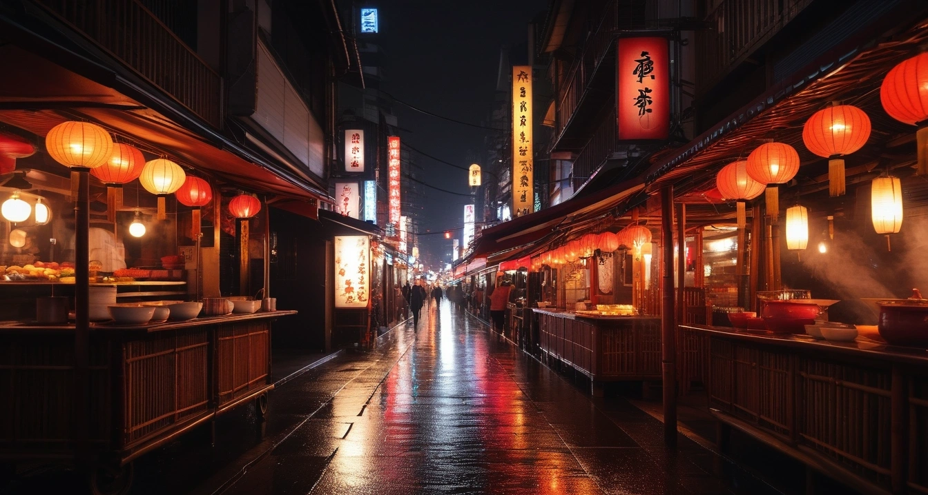 a dramatic vibrant neon signs reflecting 1