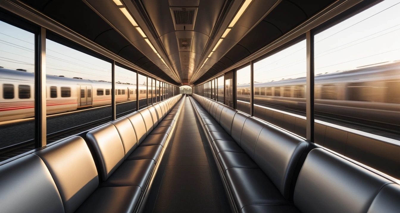 a sleek metallic express train interior 1