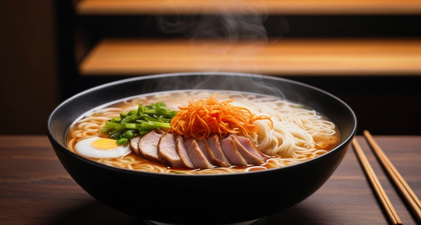 a steaming bowl of rich ramen with perfe 1