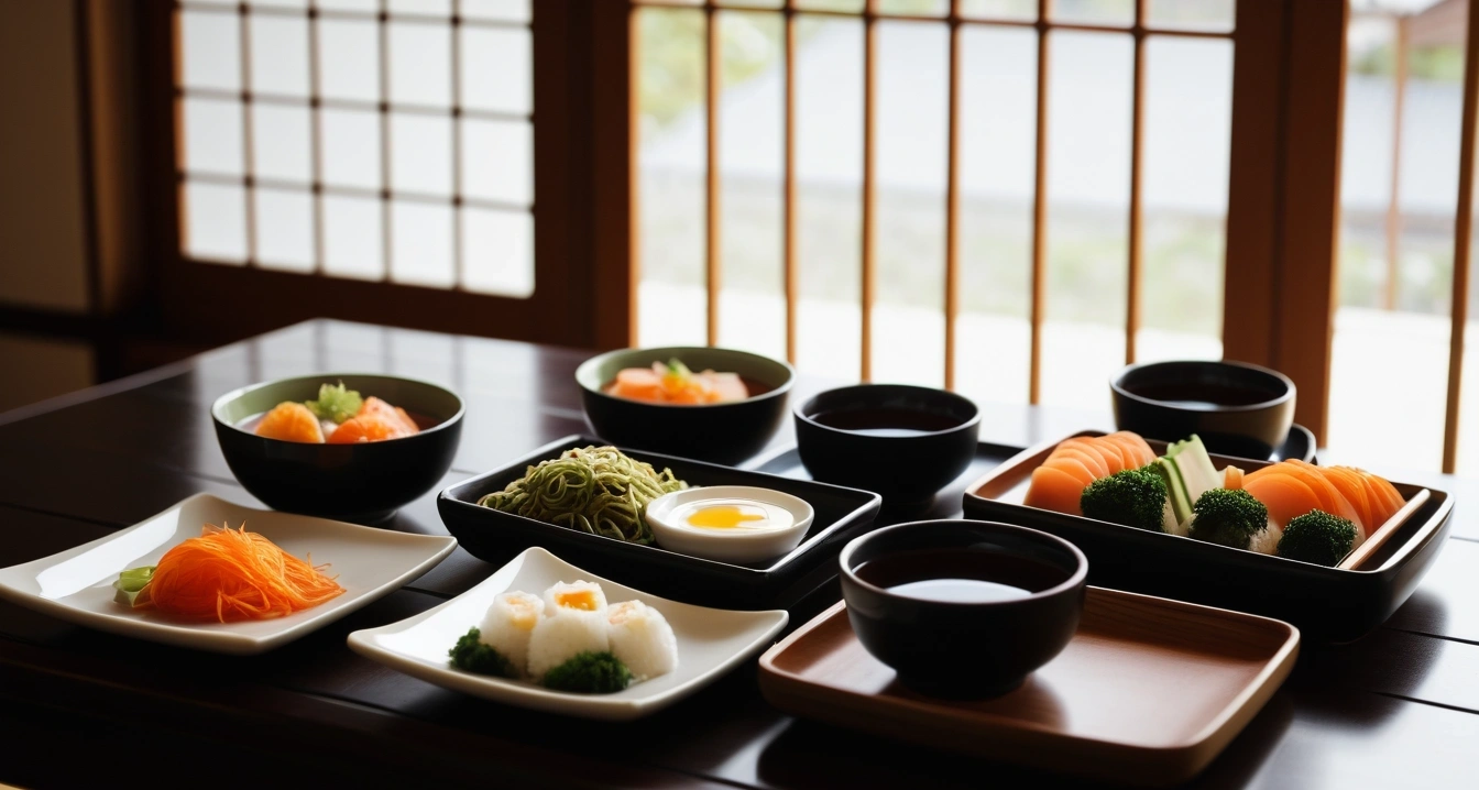a traditional japanese table setting wit 1
