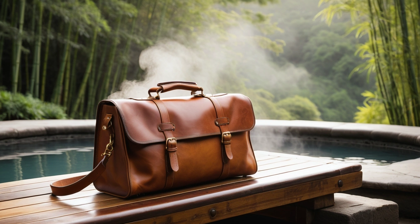 a vintage leather travel bag resting on 1