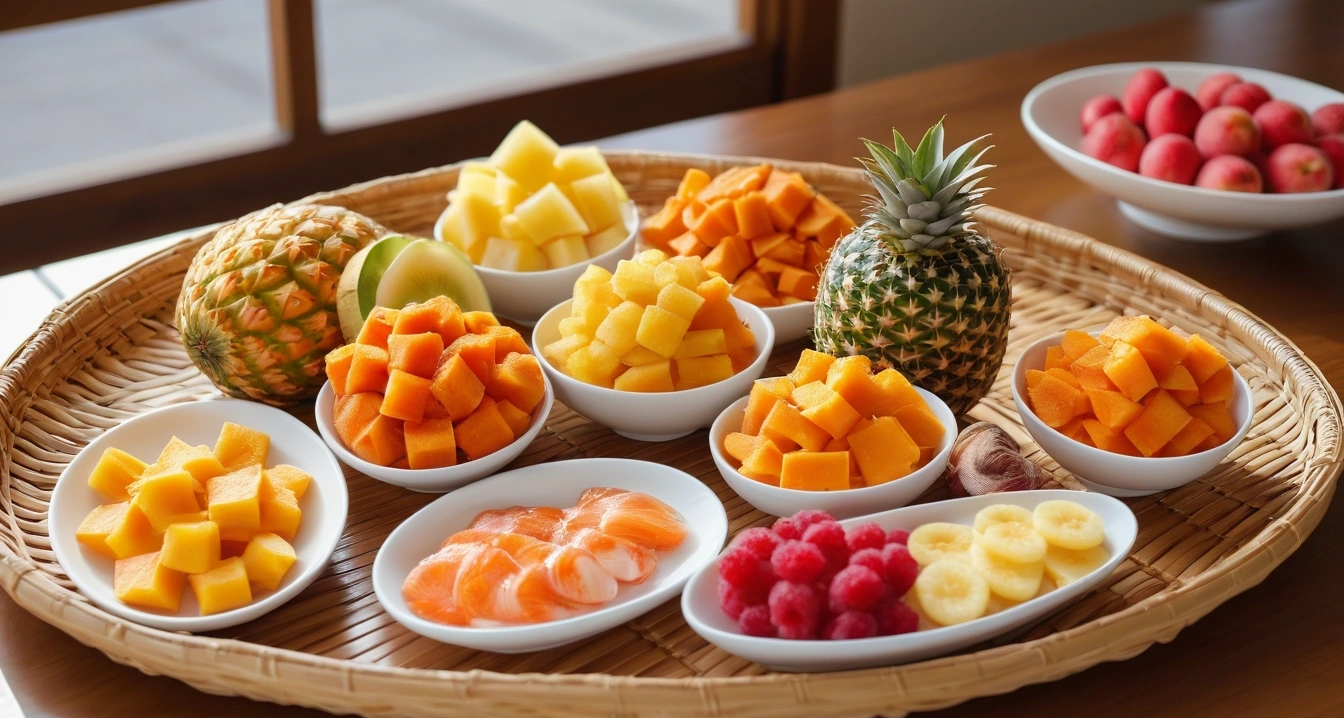 a wicker basket filled with colorful oki 1