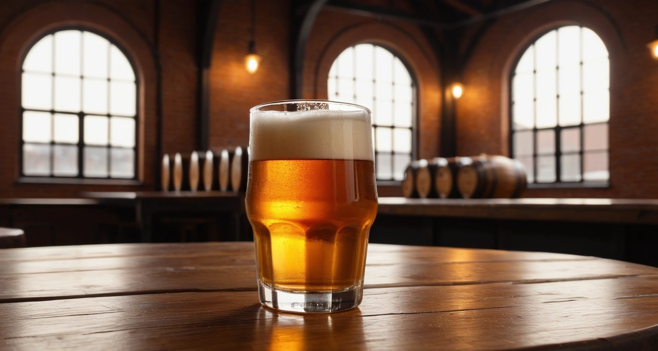 an amber glass of frothy fresh beer dew 1