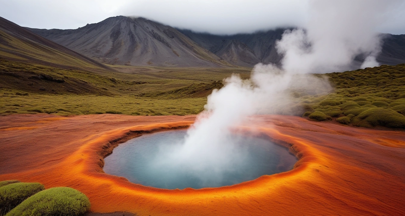 steaming natural hot spring water rugged 1