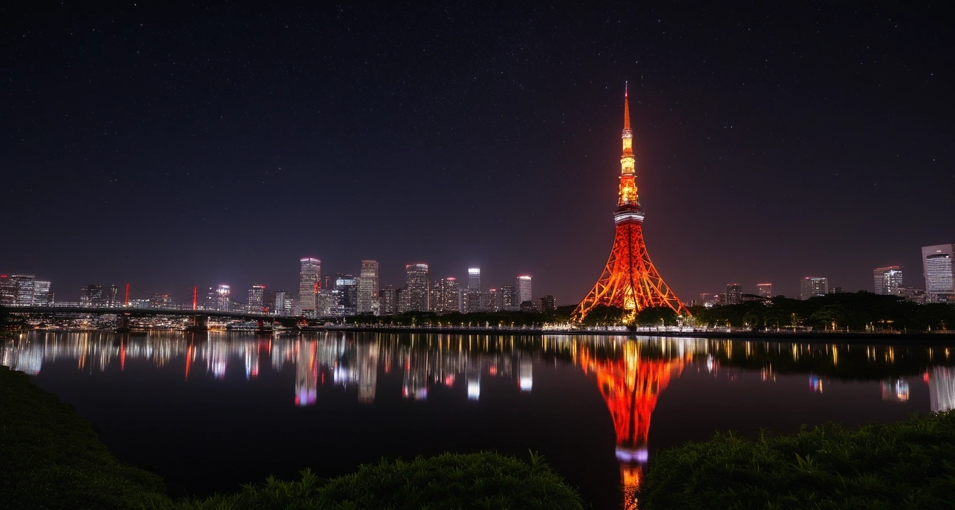 tokyo tower illuminated at night vibrant 1